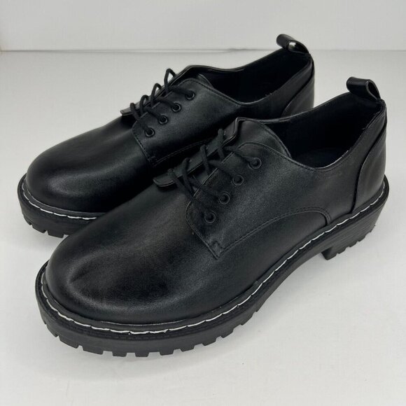 Torrid Womens 18449716 Black Faux Leather Chunky Lace Up Size 8.5WW Oxford Shoes - Picture 1 of 9